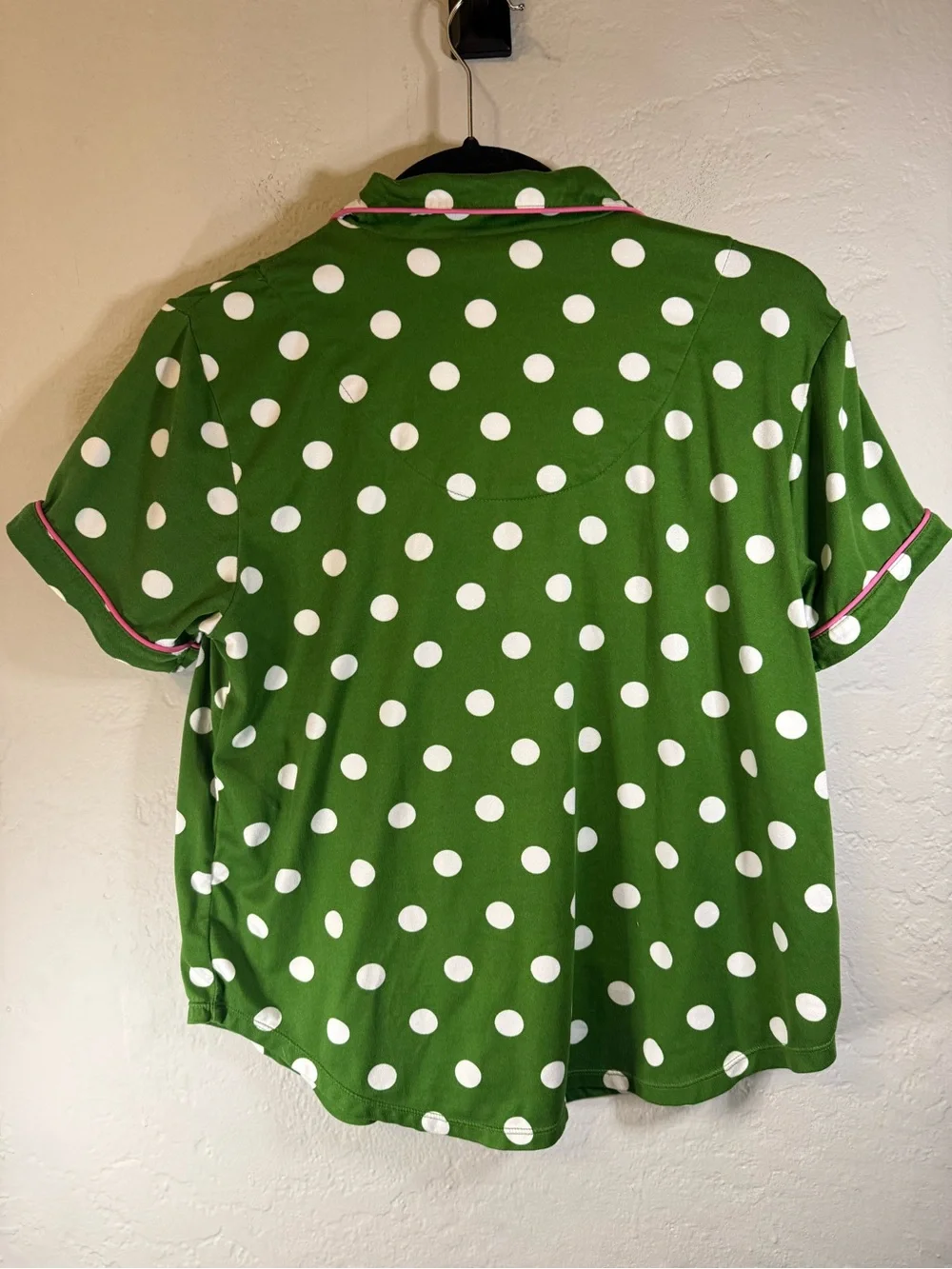 Kate Spade Green & White Polka Dot Short Pajama Set with Pink Trim